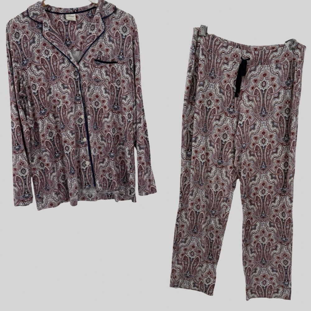 Soma Paisley Pajama Set in Maroon/Navy Multi | Top Large / Pants Medium